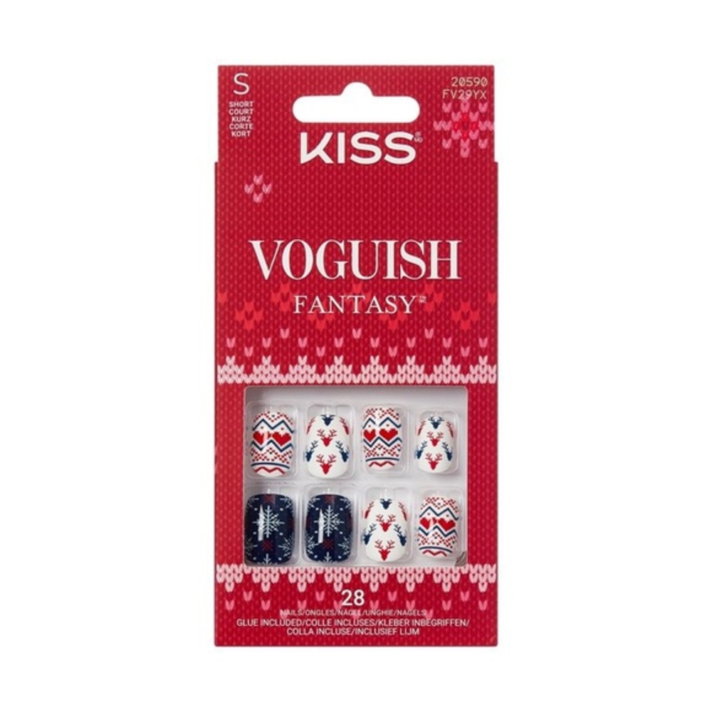 KISS nwt Voguish Fantasy Holiday Press On Nails, ‘Snow Much Fun’ Short Squoval